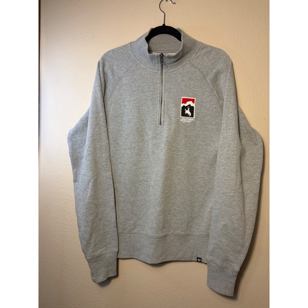 47 Brand Jackson Hole Wyoming Quarter Zip Pullover Sweatshirt Gray Mens Large